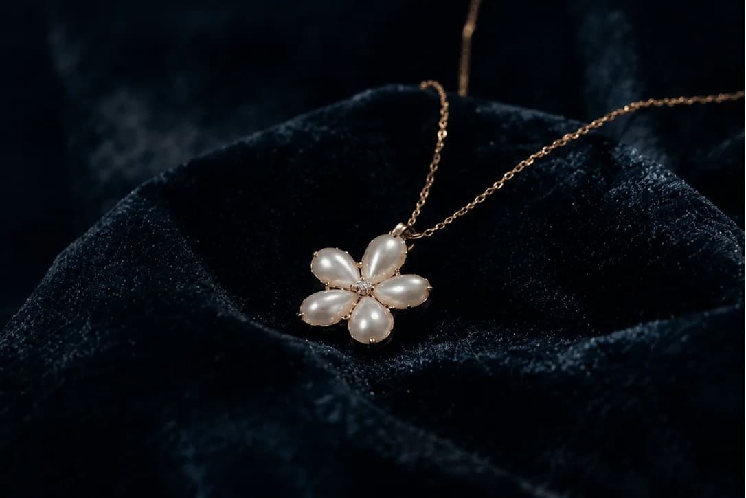Crystal flower necklace detail for mobile screens