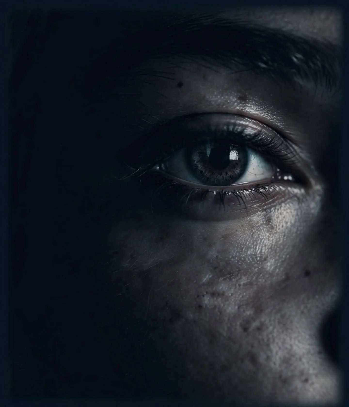Mysterious mood evocative close-up gaze