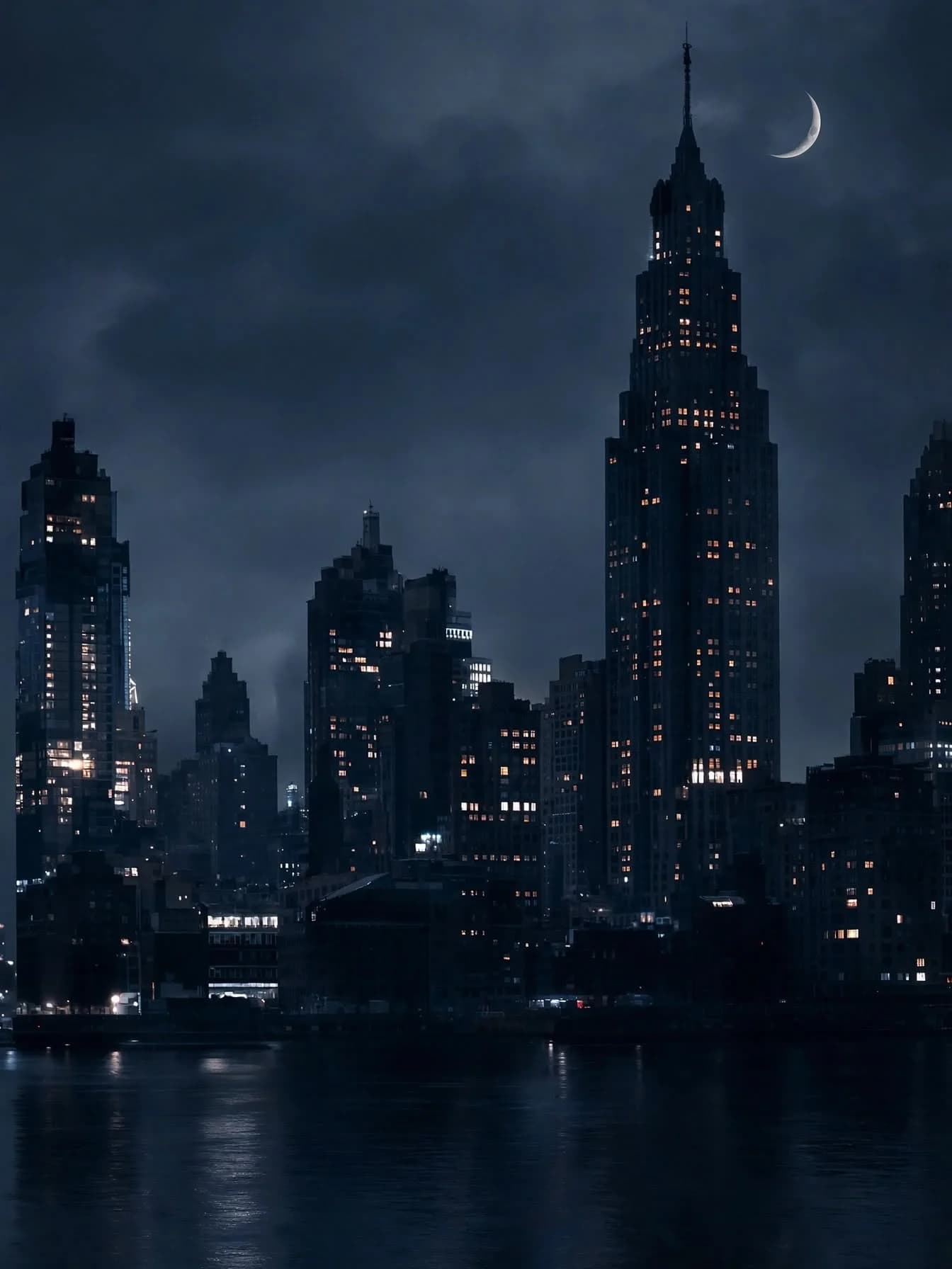 Timeless mood night skyline architecture with moon